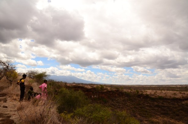 Looking down into the meteorite crater, thats Kili in the distance