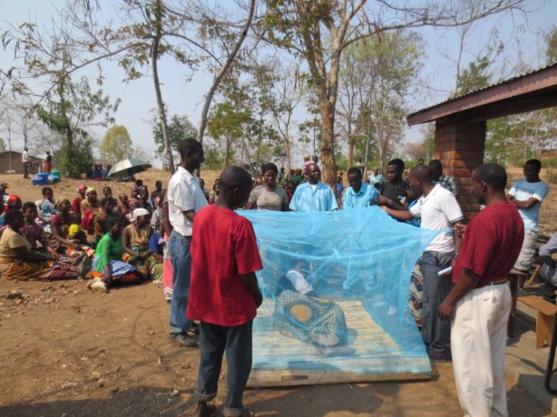 Demonstrating how the nets need to be hung