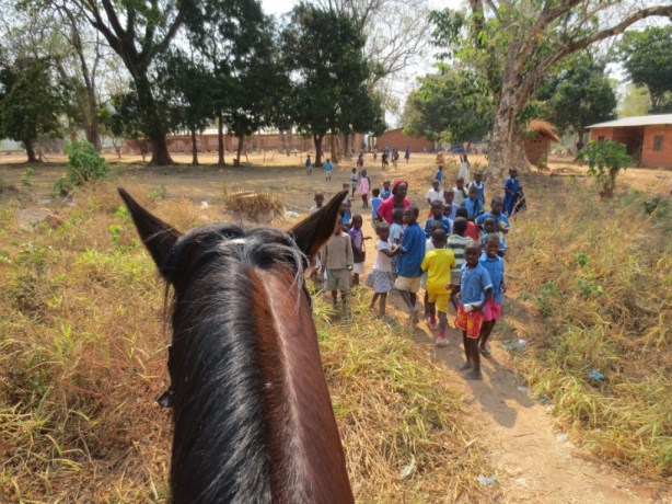 Riding past the local school caused quite a stir!